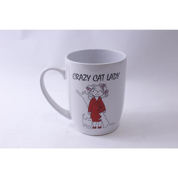 Crazy Cat Lady, Message Mug, Woman in Red Robe with White Cats, Novelty Cup, - Picture 1 of 3